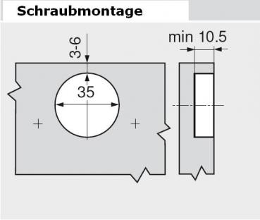 CLIP top Standardscharnier 100°, hochgekröpft, mit Feder, Topf: Schrauben